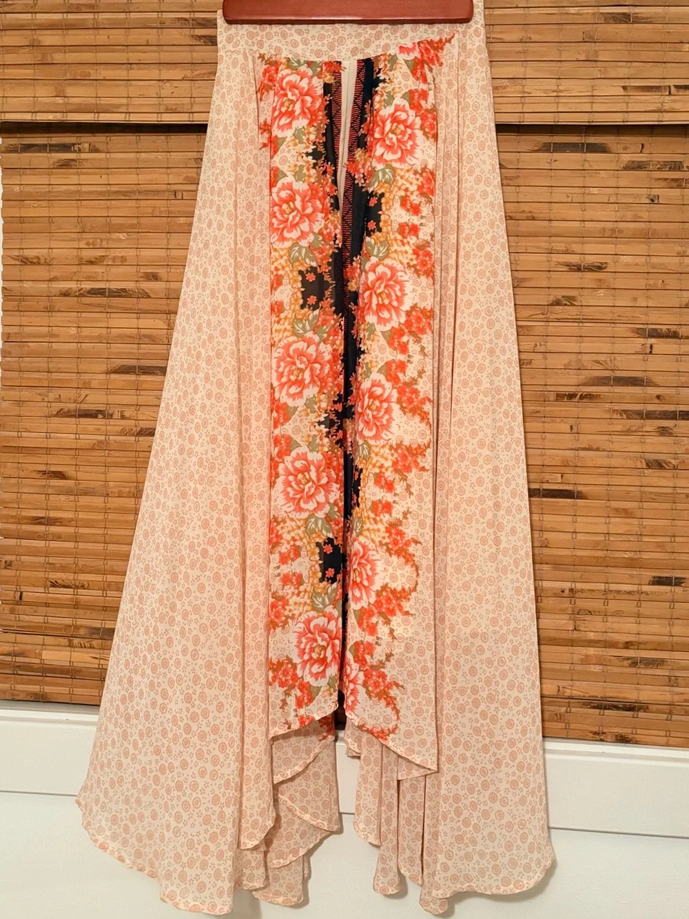 Free People Cream and Coral Asymmetrical Floral Maxi Skirt